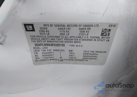 2015 GMC Terrain Sle-2 from USA, damaged, VIN 2GKFLWEK4F6325155